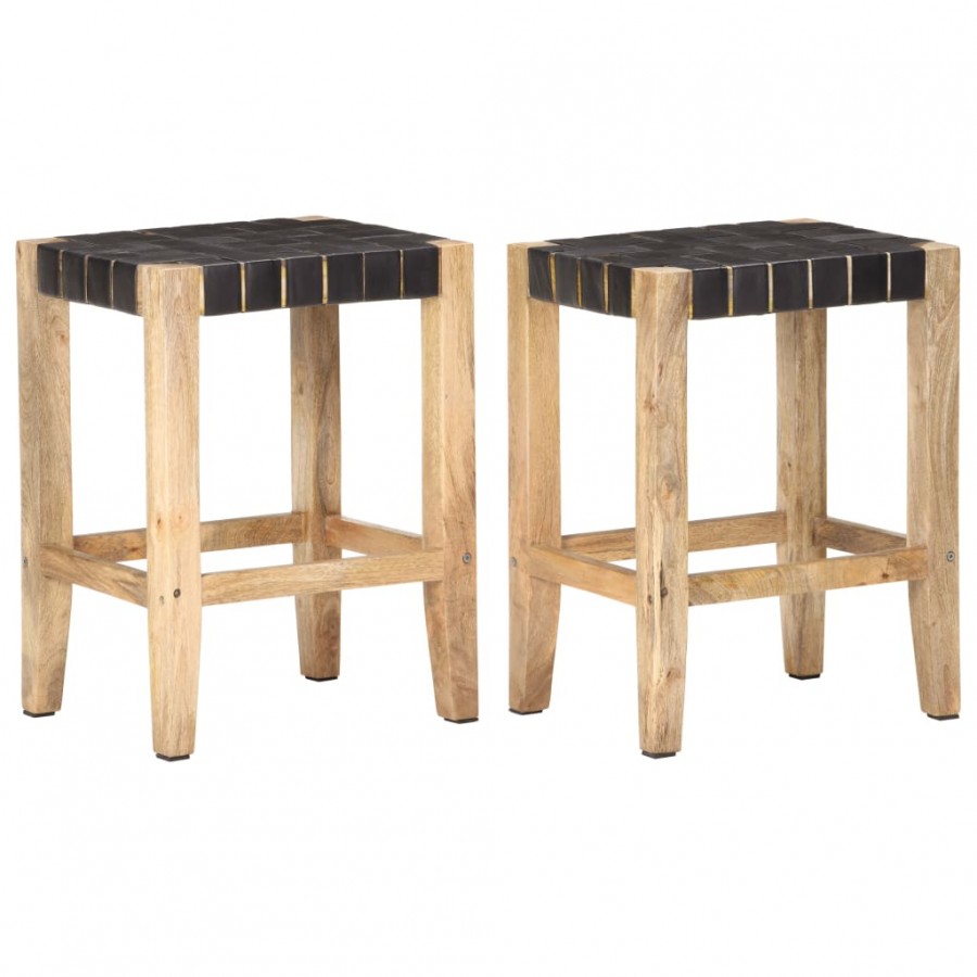 Tabourets de bar lot de 2 cuir véritable manguier 46x36x60 cm