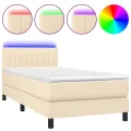 cadre de lit avec matelas LED Crème 80x200 cm Tissu