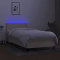 cadre de lit avec matelas LED Crème 80x200 cm Tissu