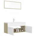 Ensemble de meubles de bain Blanc et chêne sonoma Aggloméré
