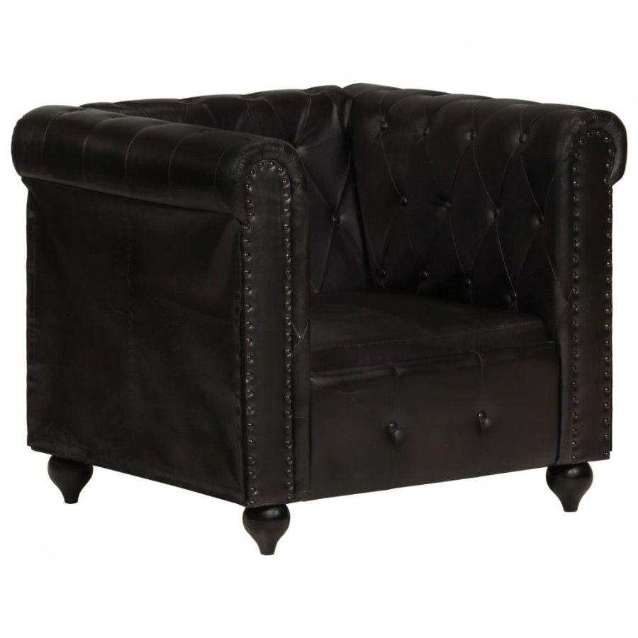 Fauteuil Chesterfield Noir Cuir véritable