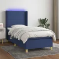 cadre de lit matelas et LED Bleu 90x190 cm Tissu