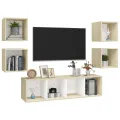 Ensemble de meuble TV 5 pcs Blanc et chêne sonoma Aggloméré