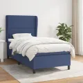 cadre de lit avec matelas Bleu 90x190 cm Tissu