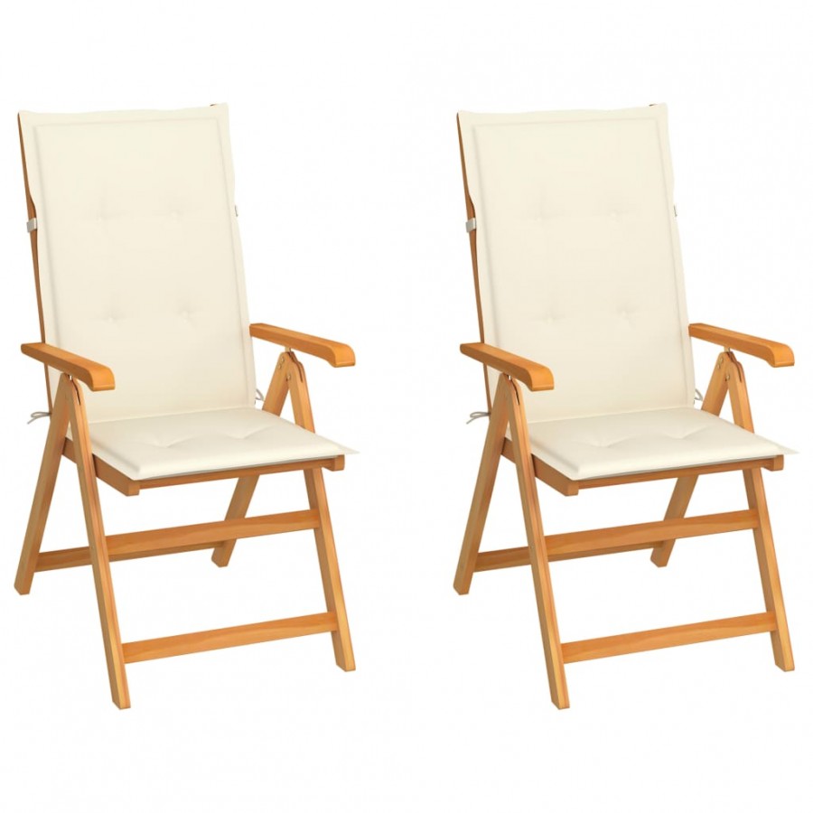 Chaises de jardin 2 pcs avec coussins crème Bois de teck massif