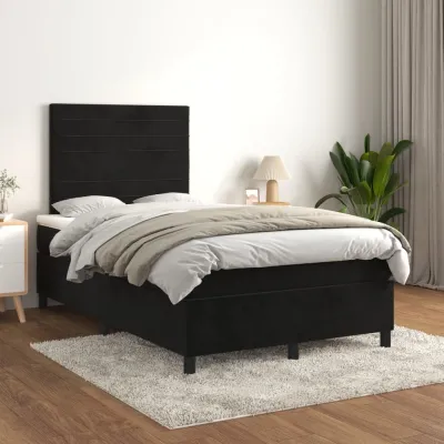 cadre de lit avec matelas Noir 120x200 cm Velours