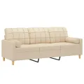 Canapé 3 places avec oreillers décoratifs crème 180 cm tissu