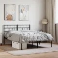 Cadre de lit métal avec tête de lit noir 135x190 cm