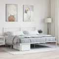 Cadre de lit métal avec tête de lit blanc 183x213 cm