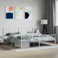 Cadre de lit métal avec tête de lit/pied de lit blanc 193x203cm