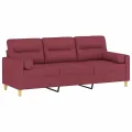 Canapé 3 places avec oreillers décoratifs bordeaux 180 cm tissu