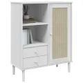 Buffet SENJA aspect rotin blanc 90x40x112cm bois massif de pin