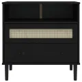Buffet SENJA aspect rotin noir 80x40x80 cm bois massif de pin