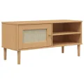 Meuble TV SENJA aspect rotin marron 106x40x49cm bois massif pin