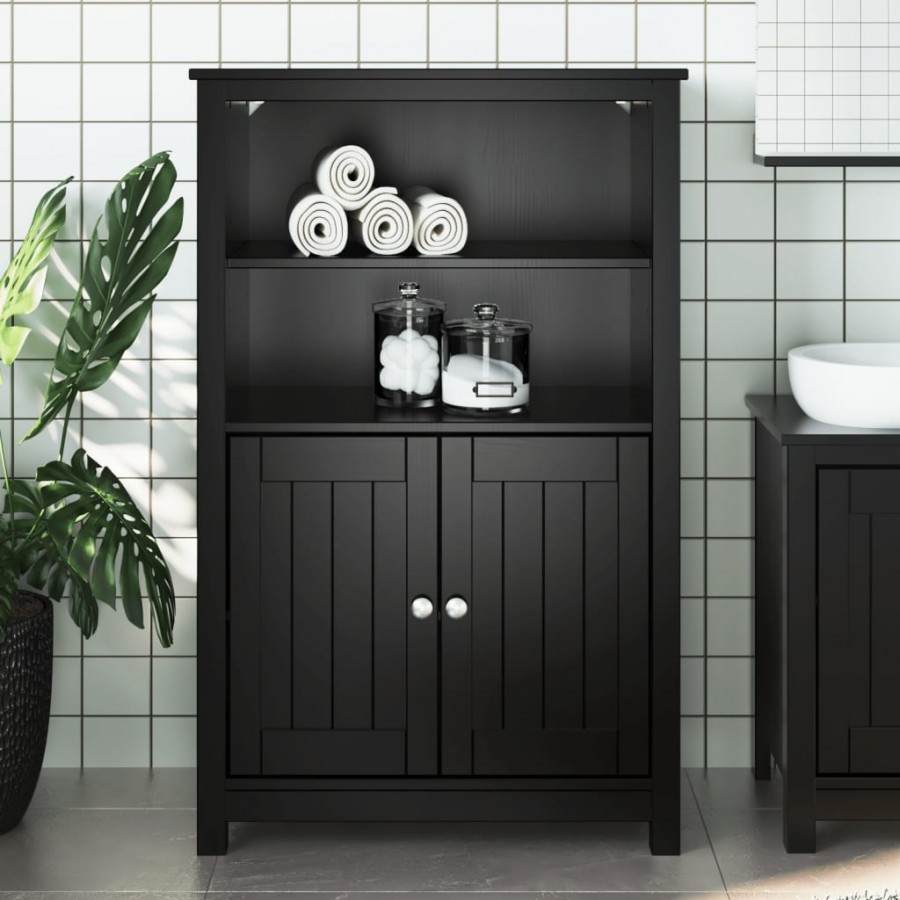 Armoire de salle de bain BERG noir 69,5x34x110 cm pin massif