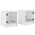 Tables de chevet avec portes en verre 2 pcs blanc 35x37x42 cm