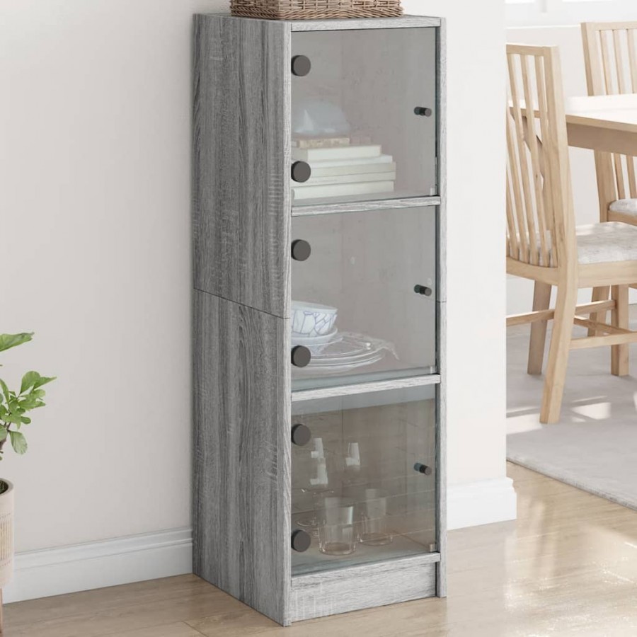 Buffet avec portes en verre sonoma gris 35x37x109 cm