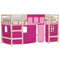 Lit mezzanine enfants et rideaux rose 90x200cm bois pin massif