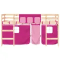Lit mezzanine enfants et rideaux rose 90x200cm bois pin massif