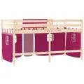 Lit mezzanine enfants et rideaux rose 90x200cm bois pin massif