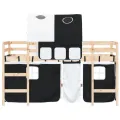 Lit mezzanine enfants et tunnel blanc/noir 90x200 cm pin massif