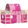 Lit mezzanine enfants avec tunnel rose 90x200cm bois pin massif