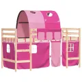 Lit mezzanine enfants avec tunnel rose 90x200cm bois pin massif