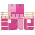 Lit mezzanine enfants avec tunnel rose 90x200cm bois pin massif