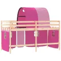 Lit mezzanine enfants avec tunnel rose 90x200cm bois pin massif