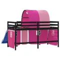Lit mezzanine enfants avec tunnel rose 80x200cm bois pin massif