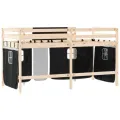 Lit mezzanine enfants et rideaux blanc/noir 90x200cm pin massif