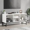 Meuble TV avec portes en verre blanc 102x37x50 cm