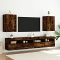 Meuble TV mural chêne fumé 40,5x30x60 cm bois d'ingénierie