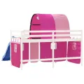 Lit mezzanine enfants avec tunnel rose 90x200cm bois pin massif