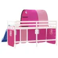 Lit mezzanine enfants avec tunnel rose 90x190cm bois pin massif