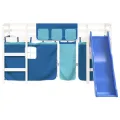Lit mezzanine enfants et rideaux bleu 90x190cm bois pin massif