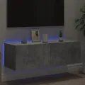 Meuble TV mural avec lumières LED gris béton 100x35x31 cm