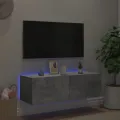 Meuble TV mural avec lumières LED gris béton 100x35x31 cm