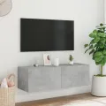 Meuble TV mural avec lumières LED gris béton 100x35x31 cm