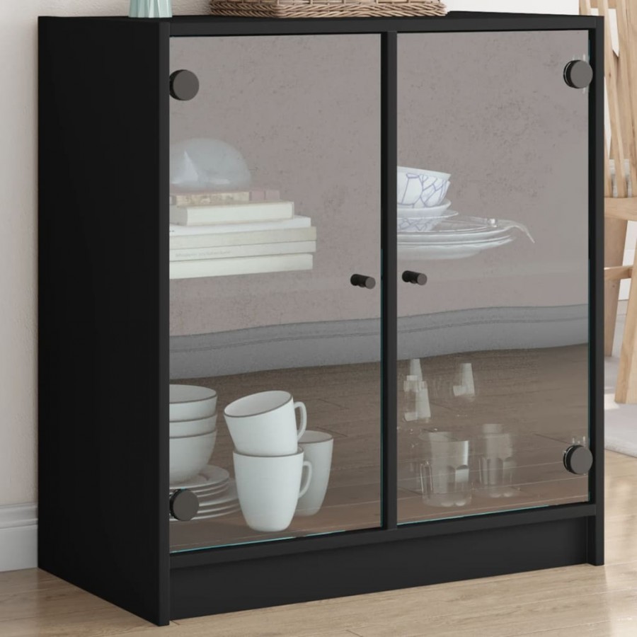 Armoire latérale avec portes en verre noir 68x37x75,5 cm