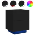 Armoires de chevet et lumières LED 2 pcs noir bois d'ingénierie
