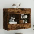 Meuble TV mural avec lumières LED chêne fumé 78,5x30x60,5 cm