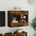 Meuble TV mural avec lumières LED chêne fumé 78,5x30x60,5 cm