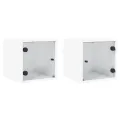 Tables de chevet avec portes en verre 2 pcs blanc 35x37x35 cm