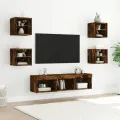 Unités murales TV avec LED 7 pcs chêne fumé bois d'ingénierie