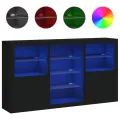 Buffet avec lumières LED noir 181,5x37x100 cm