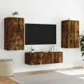 Meuble TV mural avec lumières LED chêne fumé 40,5x35x80 cm
