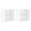 Tables de chevet murales avec lumières LED 2 pcs blanc