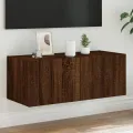 Meuble TV mural avec lumières LED chêne marron 80x35x31 cm