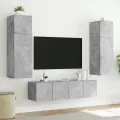 Meuble TV mural avec lumières LED gris béton 80x35x31 cm